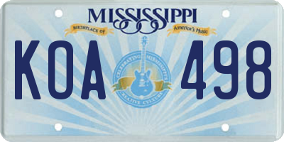 MS license plate KOA498