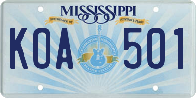 MS license plate KOA501