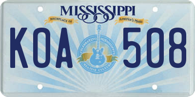 MS license plate KOA508