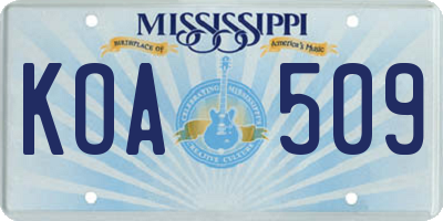 MS license plate KOA509