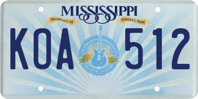 MS license plate KOA512