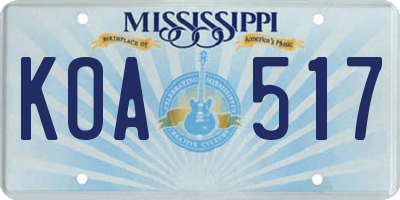 MS license plate KOA517