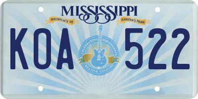 MS license plate KOA522
