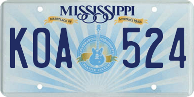 MS license plate KOA524