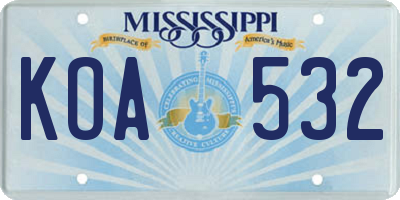 MS license plate KOA532