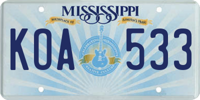 MS license plate KOA533