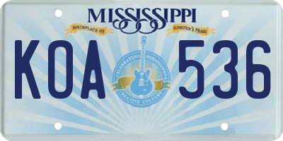 MS license plate KOA536