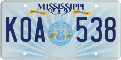 MS license plate KOA538