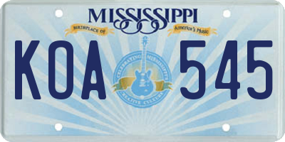 MS license plate KOA545