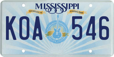 MS license plate KOA546