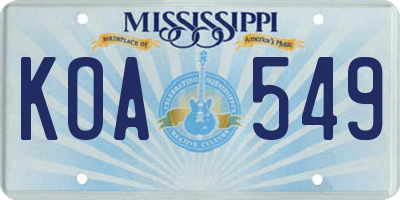 MS license plate KOA549