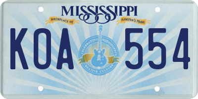 MS license plate KOA554