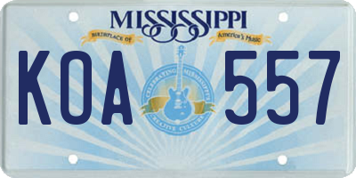 MS license plate KOA557