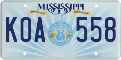MS license plate KOA558