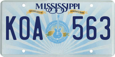 MS license plate KOA563