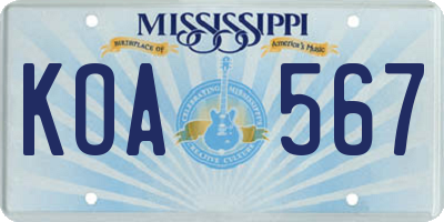MS license plate KOA567