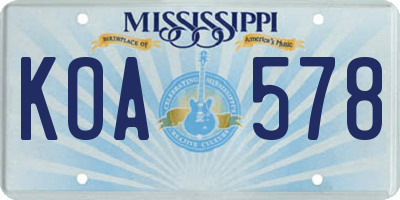 MS license plate KOA578