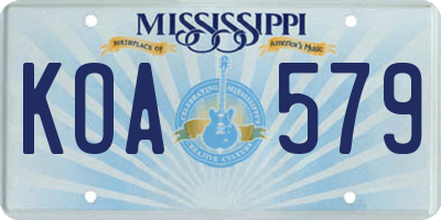 MS license plate KOA579