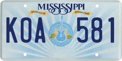 MS license plate KOA581