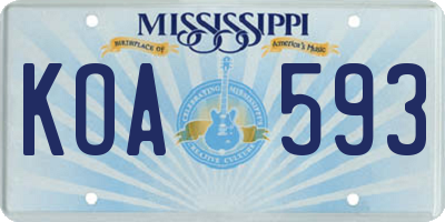 MS license plate KOA593