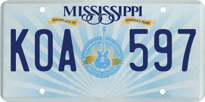 MS license plate KOA597