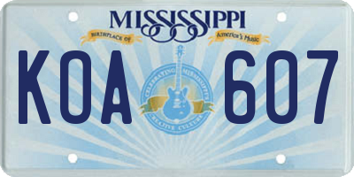 MS license plate KOA607