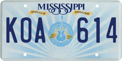 MS license plate KOA614