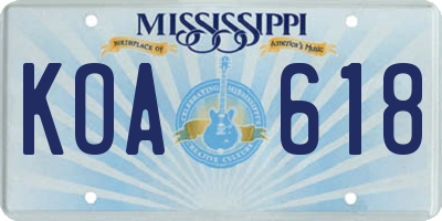 MS license plate KOA618