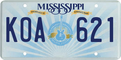 MS license plate KOA621