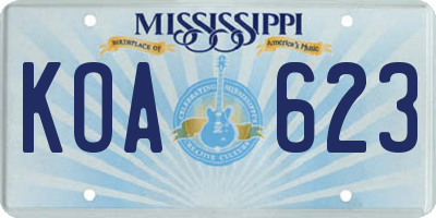 MS license plate KOA623