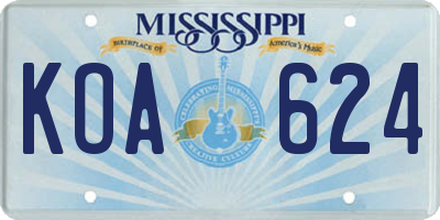 MS license plate KOA624