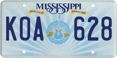 MS license plate KOA628