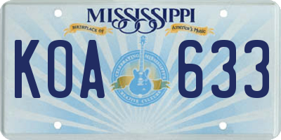MS license plate KOA633