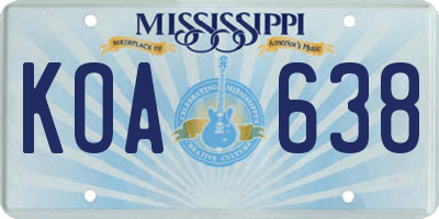 MS license plate KOA638