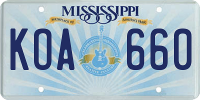 MS license plate KOA660