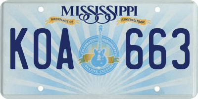 MS license plate KOA663