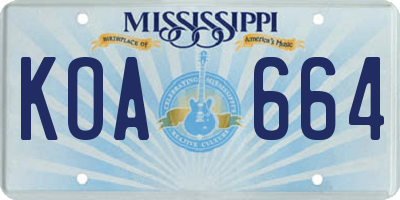 MS license plate KOA664