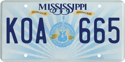 MS license plate KOA665