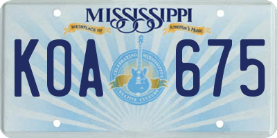 MS license plate KOA675