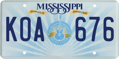MS license plate KOA676
