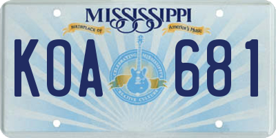 MS license plate KOA681