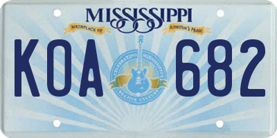 MS license plate KOA682