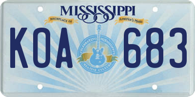 MS license plate KOA683