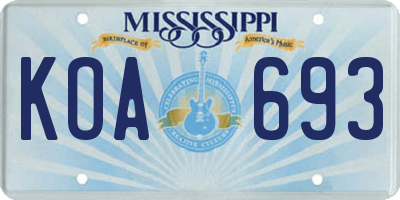 MS license plate KOA693