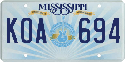MS license plate KOA694