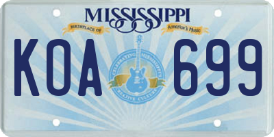 MS license plate KOA699
