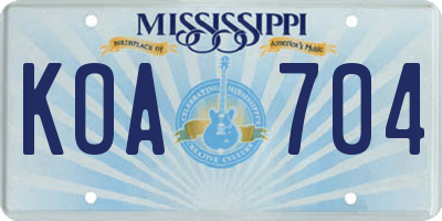 MS license plate KOA704