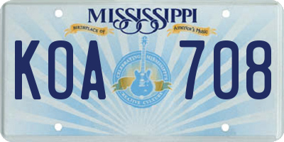 MS license plate KOA708