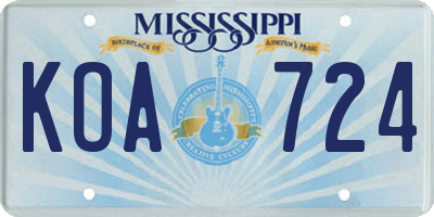 MS license plate KOA724