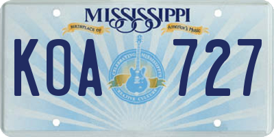 MS license plate KOA727